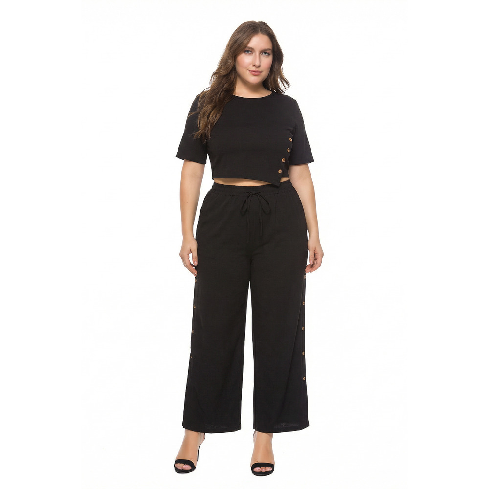 2Pc Pantsuit Size 3XL Black Cropped Pant and Top Set Casual Going out Outfit New